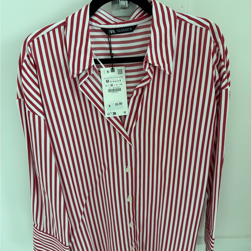 Zara Bold Red and White Striped Blouse